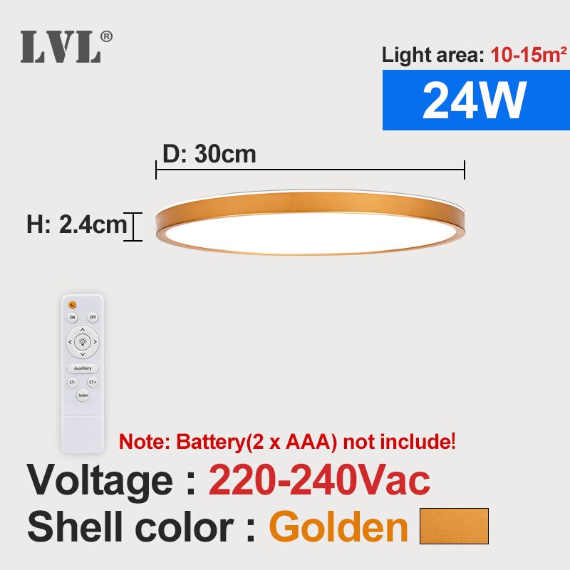 Modern Remote Control Led Ceiling Light Golden Wood Grain 24W 32W Bedroom Livingroom Kitchen Bathroom RC Dimmable Ceiling Lamp