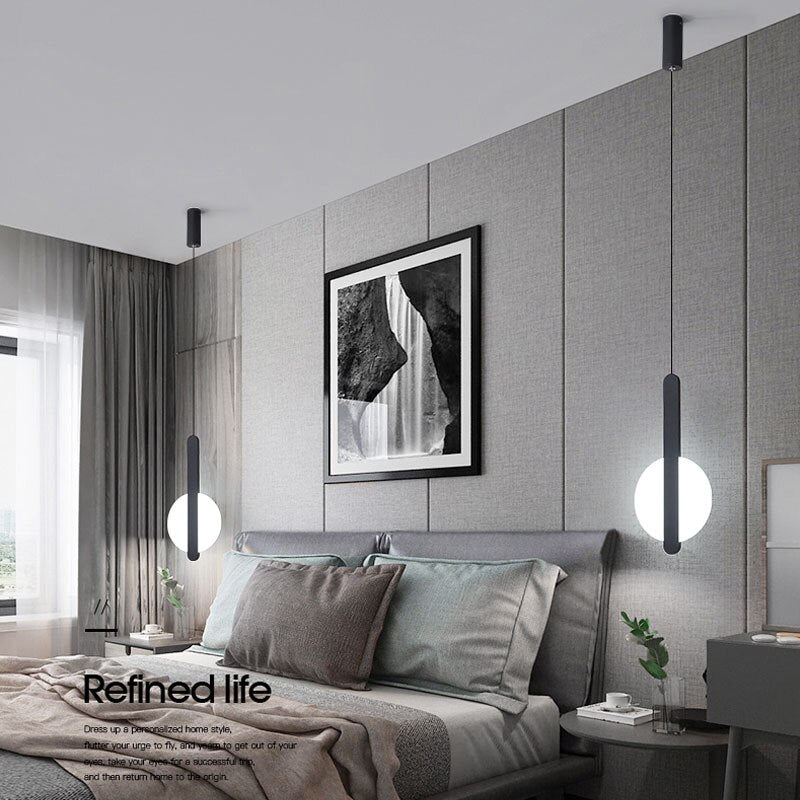 Lámpara colgante LED de techo alto escandinava moderna para iluminación de sala de estar junto a la cama diseño de luminaria de suspensión de Cable largo