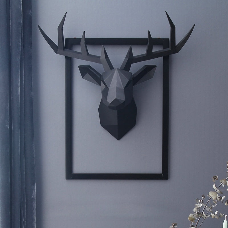 3D Animal Head Wall Hanging Decoration Animal Figurine Living Room Wall Decor Decorative Deer Sculpture Home Interior Decoration