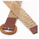 RAINIE SEAN Pu Leather Knitted Women Belt Vintage Ladies Belts for Dresses Ethnic Style Khaki Black Brown Female Waist Belt