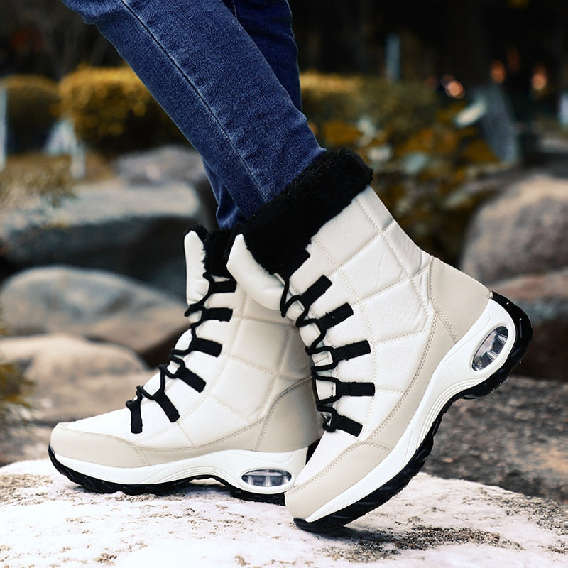 Neue Winter-Frauen-Aufladungs-Qualitäts-warme Schnee-Stiefel-schnüren bequeme Stiefeletten im Freien wasserdichte Wanderstiefel-Größe 36-42