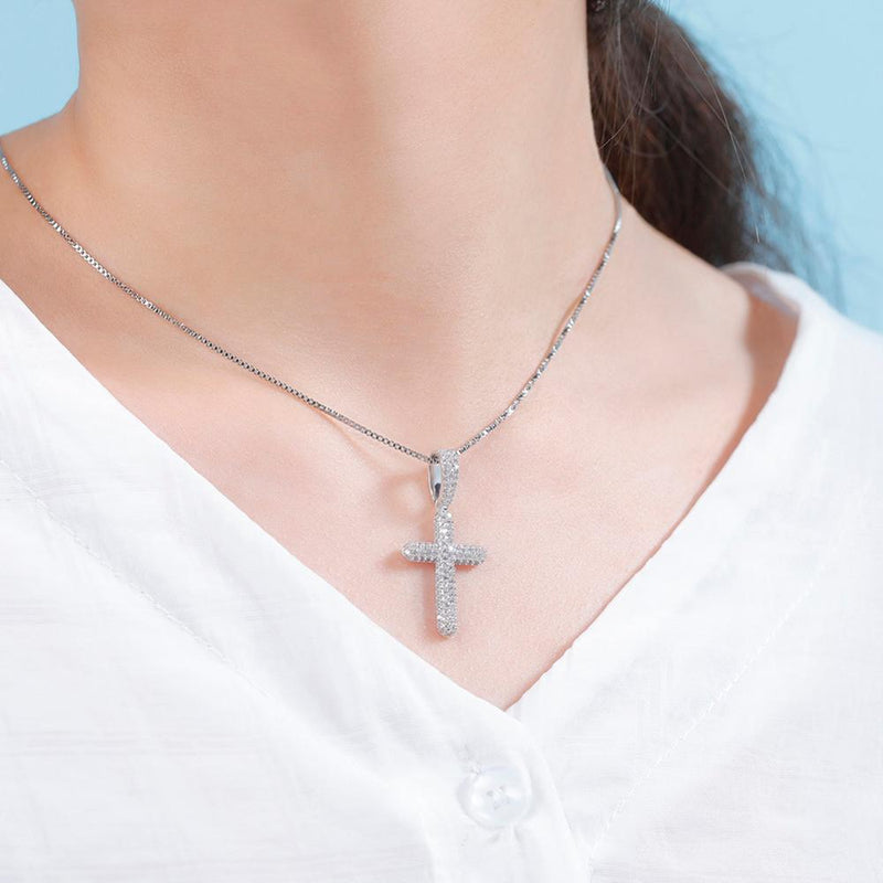 TOPGRILLZ 925 Sterling Silver Iced Zircon Cross Pendant Fashion Hip Hop Jewelry For Women