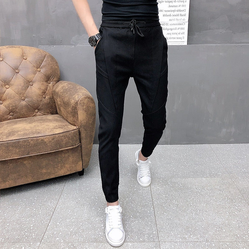 Moda coreana sólida Joggers hombres alta calidad primavera otoño pantalones hombres Slim Fit cordón hombres pantalones casuales negro/gris 36-28 caliente