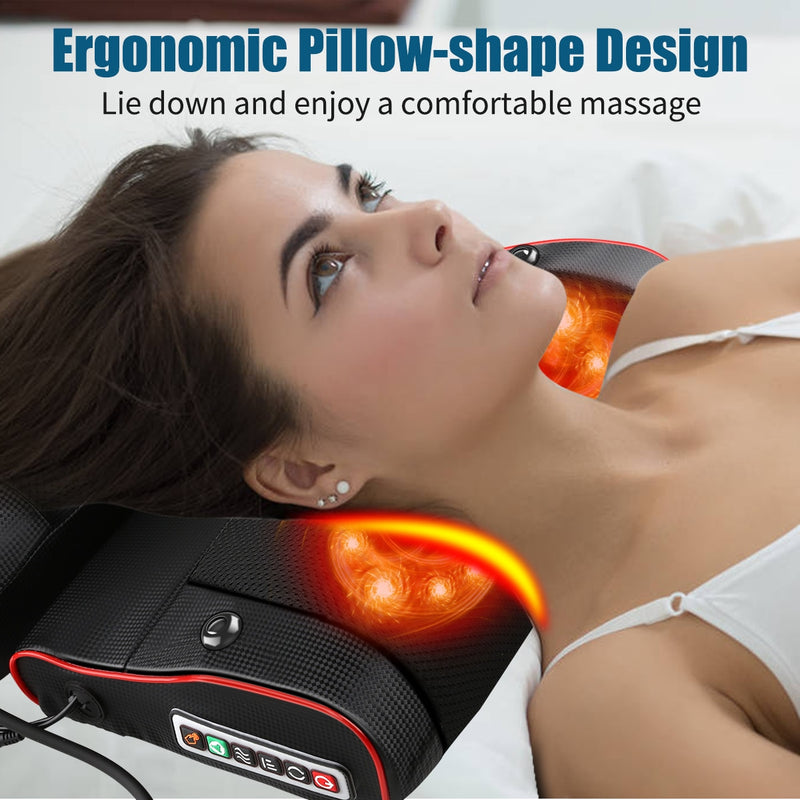 Almohada eléctrica para masaje de cabeza y cuello, relajación, moxibustión, calefacción, amasado, terapia infrarroja, masajeador shiatsu