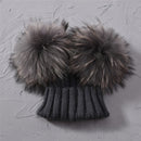 Winter Baby Knit Hat With Two Fur Pompoms Boy Girls Natural Fur Ball Beanie Kids Caps Double Real Fur Pom Pom Hat for Children