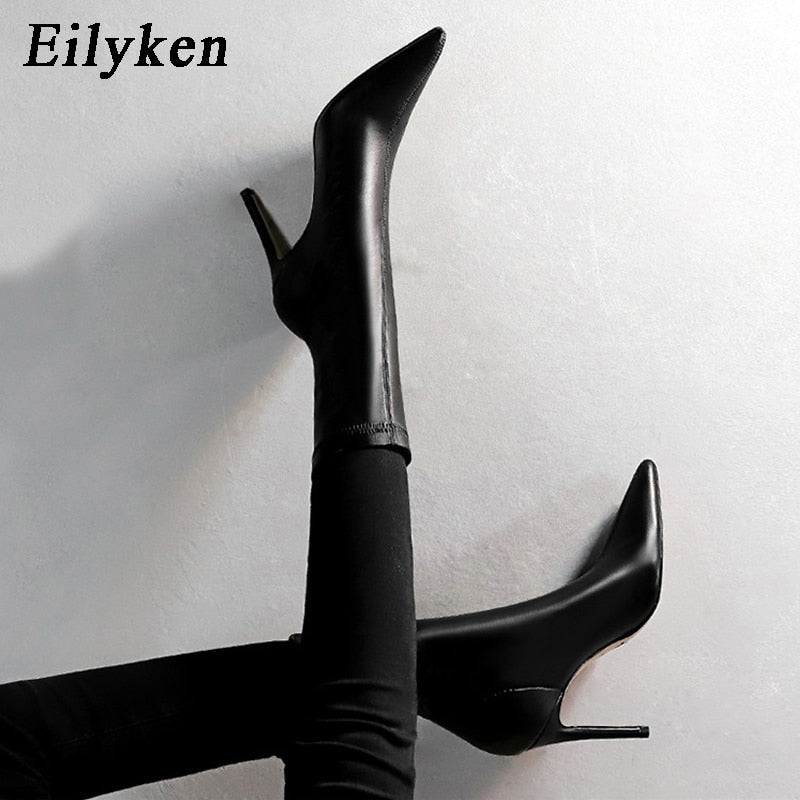 Eilyken 2023 Spring High Quality Soft PU Leather Boots Women Pointed Toe Pumps Heels Fashion Ladies Party Shoes Size 34-40