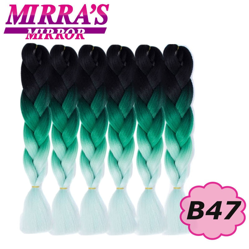 24inch Jumbo Braids Synthetic Hair For Box Braid Ombre Braiding Hair Extensions Three Tone Black Brown Blue Pink Mirra’s Mirror