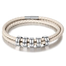 Personalized Custom Engraved Bracelet with 5 Name Beads Stainless Steel Unisex Multicolored Leather Bracelets for Women / Men