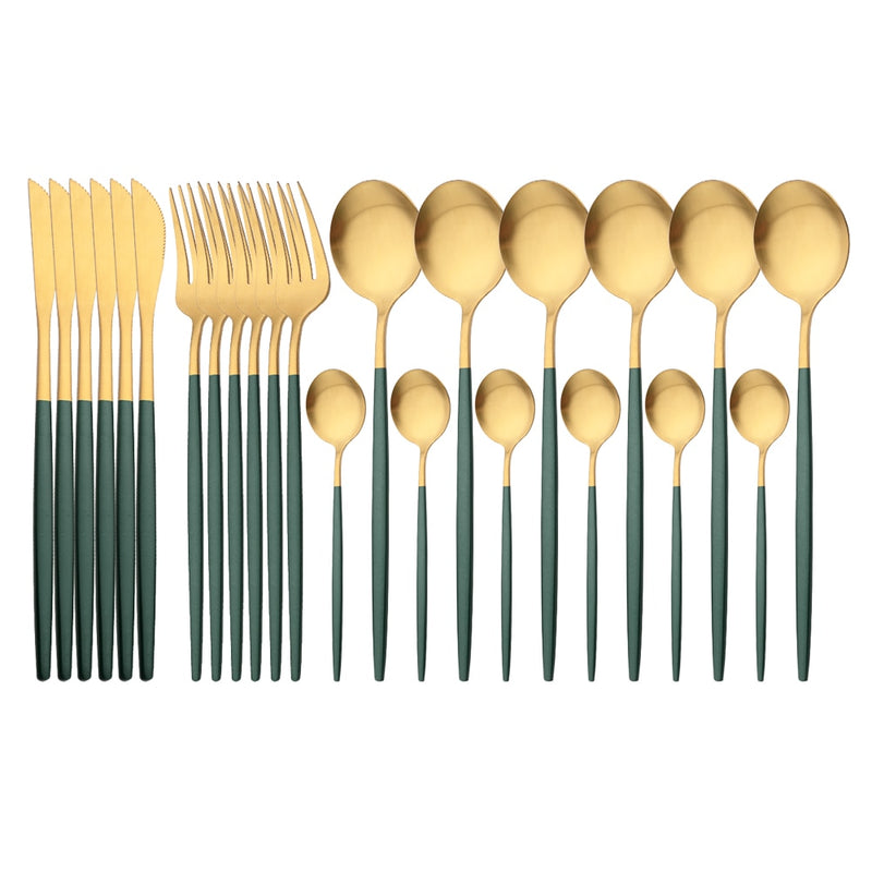 24Pcs Gold Matte Dinnerware Cutlery Set Stainless Steel Flatware Set Dinner Kniffe Fork Spoon Silverware Set Kitchen Tableware