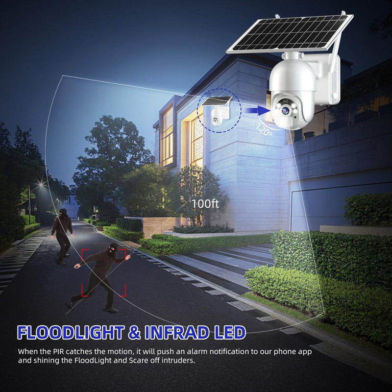 Cámara de seguridad solar WiFi 1080P HD Batería recargable para exteriores Cámara inalámbrica PTZ IP PIR Detección de movimiento Vigilancia CCTV