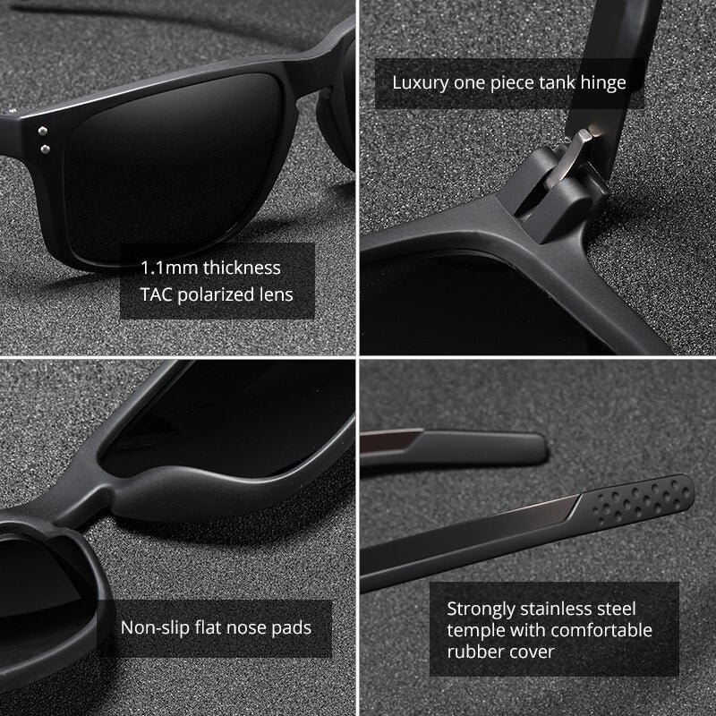 KDEAM Rectangular Polarized Sunglasses Men Outdoor Driving Sun Glasses Man TR90 Flexible Frame Mix Stainless Steel Temple