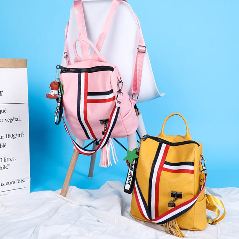 Weibliche Rucksäcke aus hochwertigem Leder mit Quasten für Mädchen, Band, Schultaschen, große Umhängetasche, 8 Farben, Reisetasche