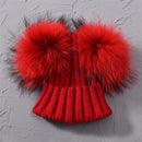 Winter Baby Knit Hat With Two Fur Pompoms Boy Girls Natural Fur Ball Beanie Kids Caps Double Real Fur Pom Pom Hat for Children