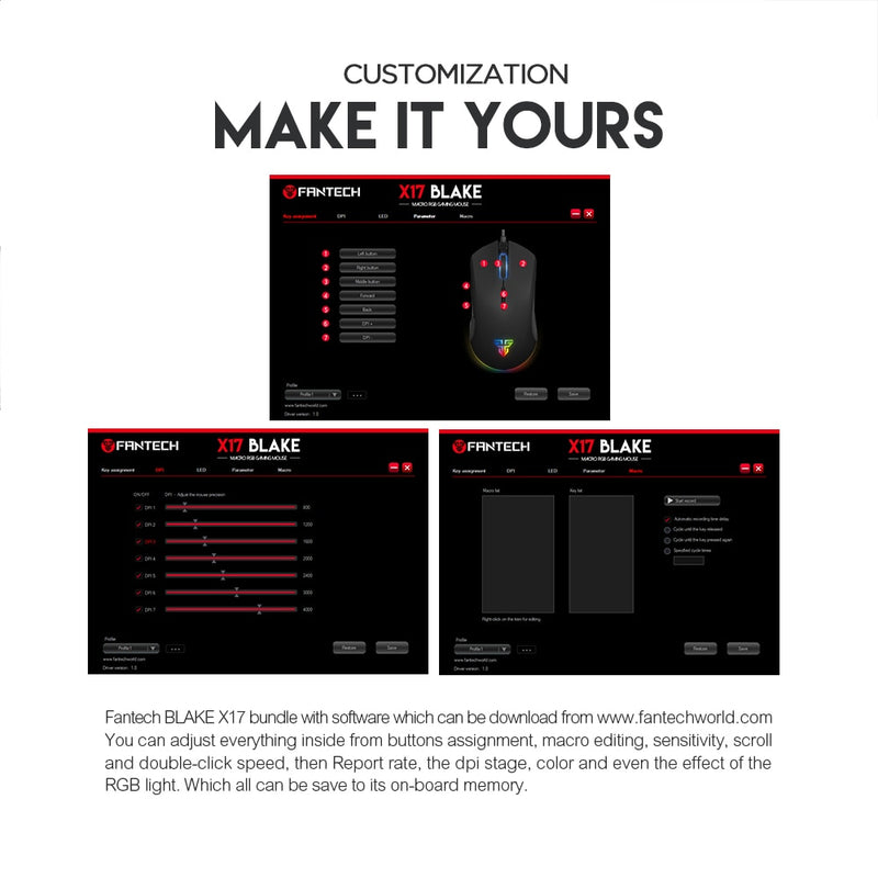 FANTECH X17 Gaming-Maus PIXART 3325 10000DPI 7-Tasten-Makro-RGB-Kabelmaus Gamer Ergonomische Mausmäuse für LOL FPS-Spielmäuse