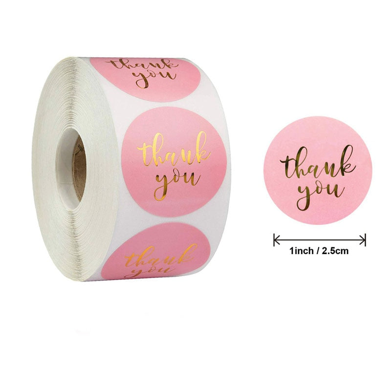 Etiquetas redondas de 500 Uds., papel Kraft hecho a mano, pegatina de embalaje de oro caliente rosa, bolsa de dulces, caja de regalo, embalaje, pegatina de agradecimiento para fiesta de boda