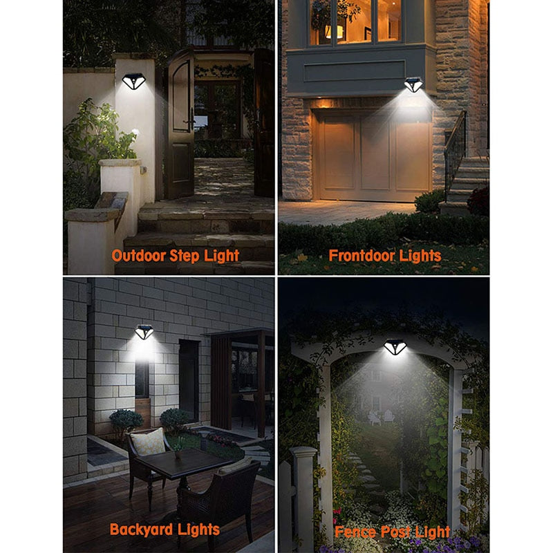 Lámpara de calle de energía Solar con Sensor de movimiento PIR de 2 lados, 102LED, 3 modos de iluminación, camino de patio, hogar, jardín, luz de pared de inducción de energía Solar