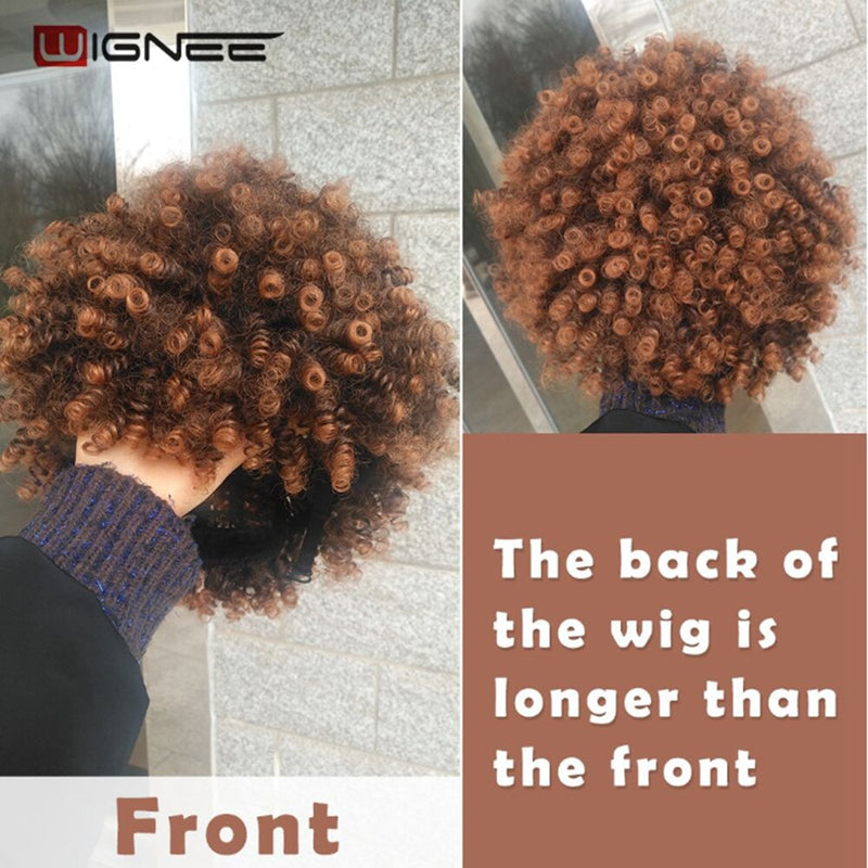 Wignee Short Hair Synthetic Wigs Afro Kinky Curly Heat Resistant for Women Mixed Brown Cosplay African Hairstyles Daily Hair Wig