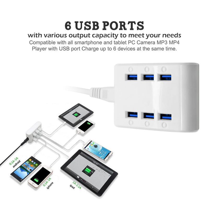 PUJIMAX EU/US/UK Stecker 24W 4.8A 6-Port USB Ladegerät Hub Power Station Handy Ladegerät für Samsung Huawei LG Iphone Adapter