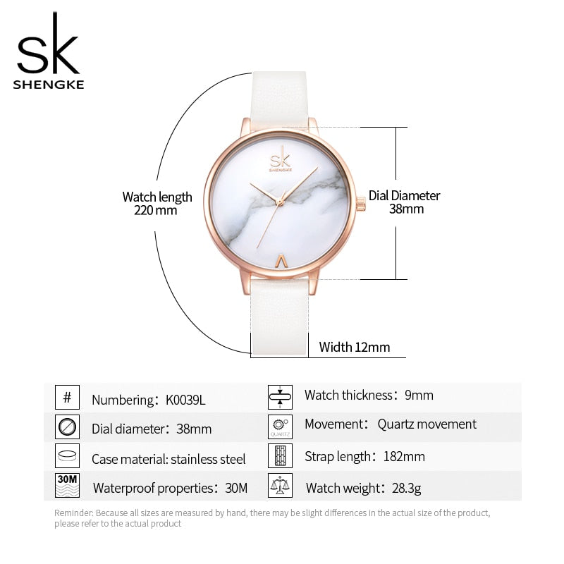 Relojes Shengke para mujer, reloj de pulsera de marca de lujo, reloj de cuero para mujer, reloj de cuarzo Ginebra a la moda para mujer, reloj femenino nuevo SK