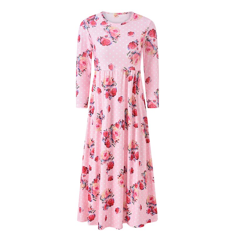 Vestido floral de manga larga para niña pequeña, bata Midi con estampado de flores para niña, trajes hasta el tobillo para primavera y otoño, trajes de vacaciones