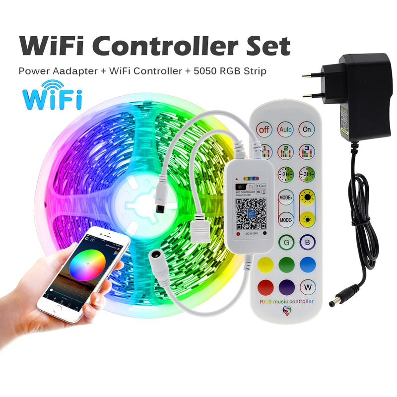 Tira de luces LED RGB 5m 10m 20m 5050 RGB Cambiable DC12V Cinta LED flexible WiFi / Bluetooth / Control de música Tira LED RGB.