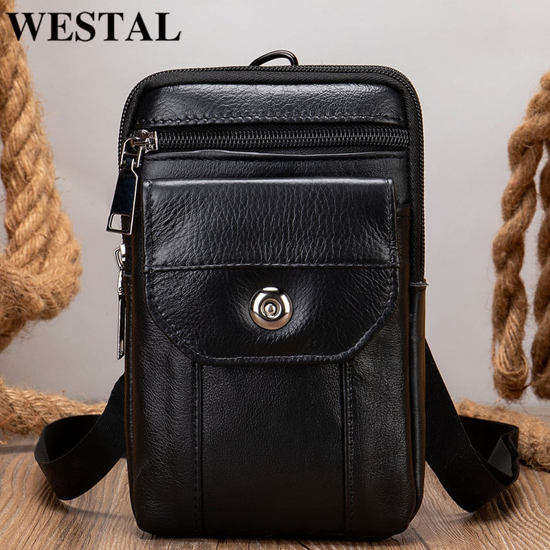 WESTAL Small Men&#39;s Bag Genuine Leather Flap Phone Belt Pouch Men&#39;s Shoulder Bags Men Leather Crossbody Bags Over The Shoulder