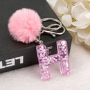 1PC Keyring Pink Color English Letter Keychain with Puffer Ball  26 English word Glitter Resin A TO Q Handbag Charms for Woman