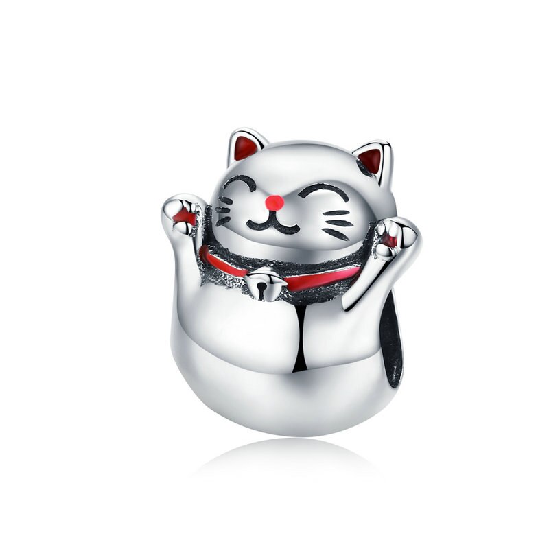 bamoer Cute Baby Cat Metal Beads Charm for Women European Luxury Bracelet 925 Sterling Silver Fashion Jewelry SCC1305