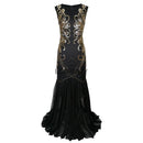 Women Vintage 1920s Great Gatsby Dress 20s Flapper Party Formal Dress Sexy O-Neck Sleeveless Beaded Sequin Mesh Mermaid Dress