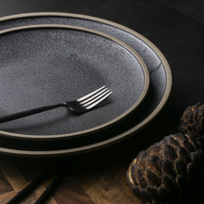 Exclusive KINGLANG Black Ceramic Dinner Plate Western Big Steak Plate Main Course Plate Dish Restaurant Wholesale Plates