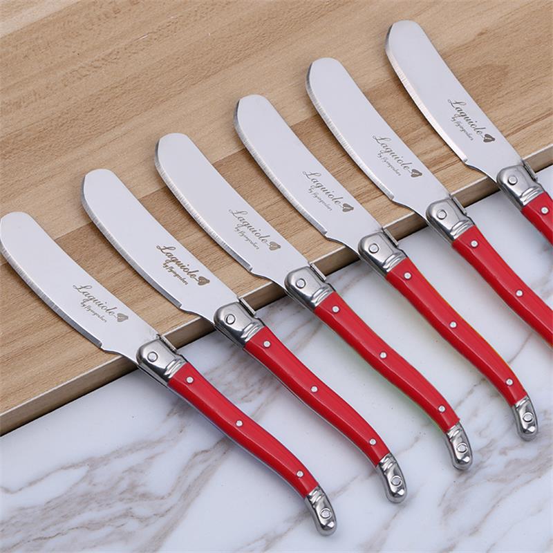 6pcs Laguiole Butter Knife Cheese Spreader Spatula Rainbow Plastic Handle Cheese Sandwich Slicer Stainless Steel Kitchen Utensil