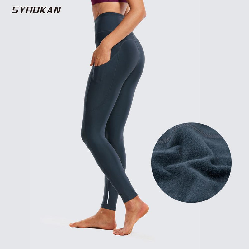 SYROKAN Thermal Fleece Lined Leggings Women High Waisted Winter Yoga Pants with Pockets-28 Inches