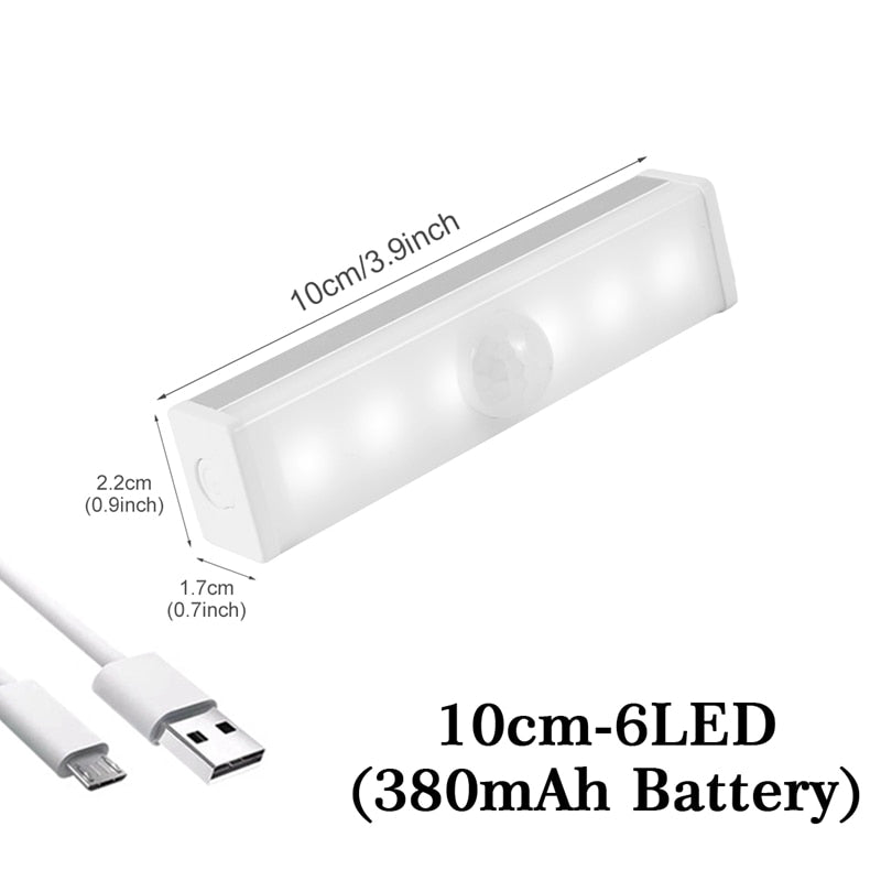 Luz con Sensor de movimiento USB/batería, luz para debajo del armario, para dormitorio, armario, cocina, armario, lámpara de luz Led para decoración del hogar