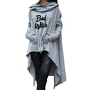 Letter Letters Print Hoodies für Frauen Lange Unregelmäßige Sweatshirts Hoodies Kawaii Femmes Casual 2021 Printing Clothings Street