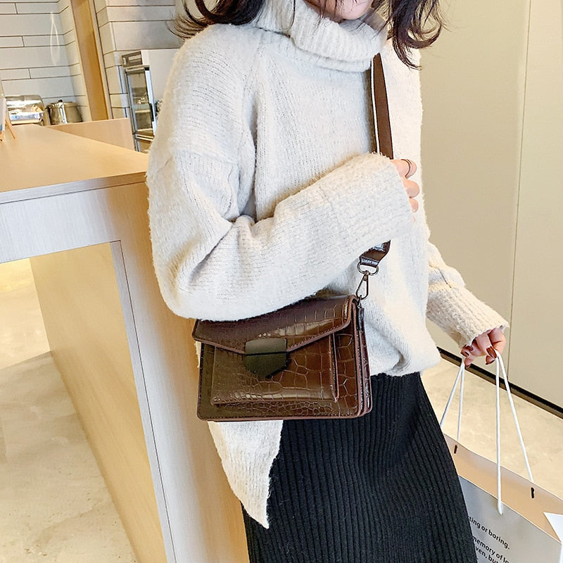 2022 nuevo estilo Mini bolso de moda para mujer bolso de hombro de estilo Simple Retro correa de hombro ancha bolso de mensajero cartera