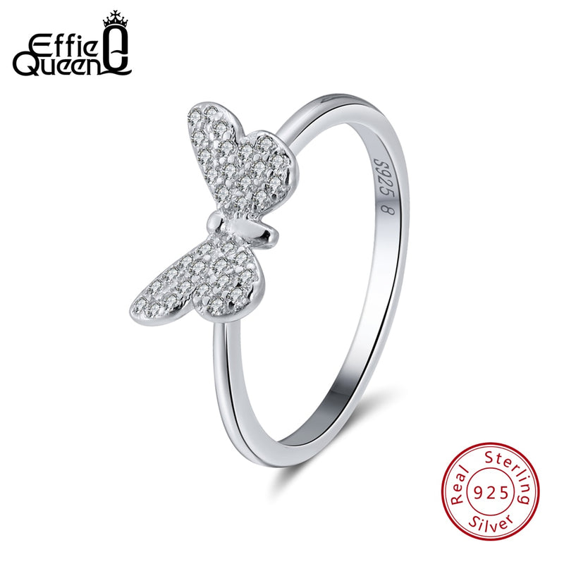 Effie Queen Real 925 Sterling Silver Rings For Women Butterfly Shape With AAA Zircon Silver/Gold-color Ring Female Jewelry BR59