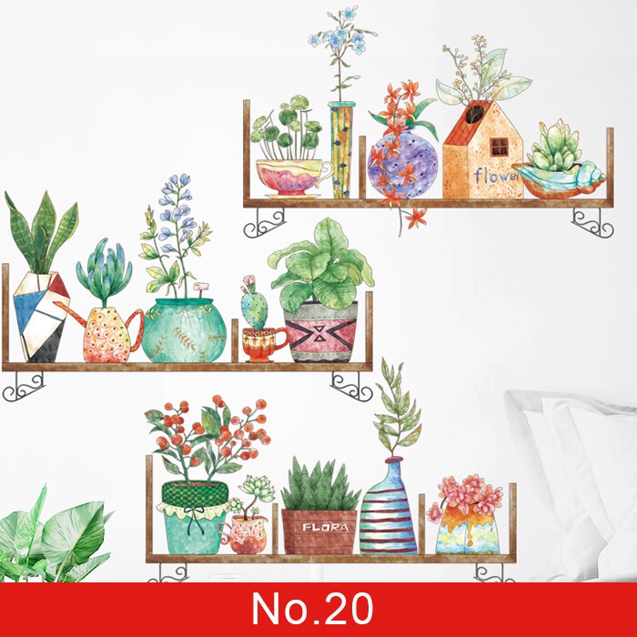 24 styles Plants Series Wall Stickers for Living room Bedroom Green Leaves Removable Wall Decals Vinyl DIY Eco-friendly Murals