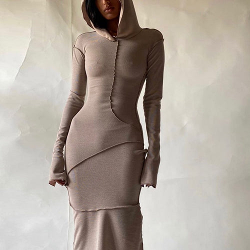 The Shadow Silhouette | Hooded Patchwork Skinny Maxi Dress