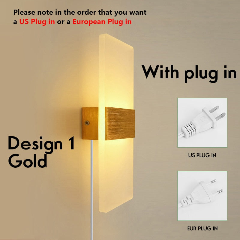 Decor Indoor Wall Lamp Plug In Dimming Acrylic Modern Bedroom Wall Light Led For Home Bedside Wall Sconce With Plug 12W 4 Colors