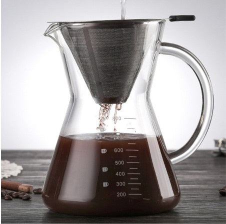 1 STÜCK 1000 ml Glas Kaffeekanne Dripper Moka Teekocher Kaffeemaschine Barista Werkzeuge Espresso Manueller Wasserkocher Teekanne mit Edelstahl