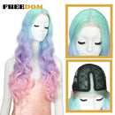 FREEDOM Synthetic Lace Wigs Long Natural Wave 30inch Omber Blue Rainbow Color Pink Hair Wigs Heat Resistant Fiber Cosplay Wigs
