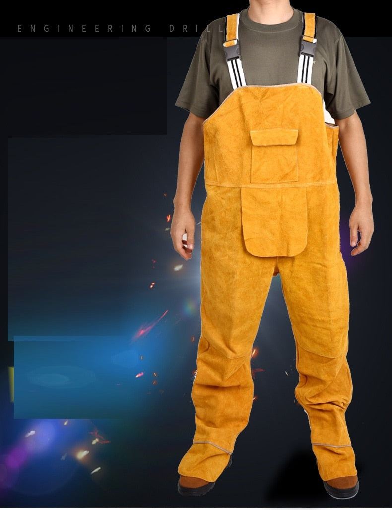 Welding Clothing Mens Bib Overalls Safety Coverall High Temperature Protective Leather Flame Retardant Repair Welder Strap pants