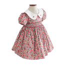 Kids Little Girls Handmade Smocked Floral Flower Print Dresses 2023 Spring Summer Toddler Girl Princess Vintage Smock Dress