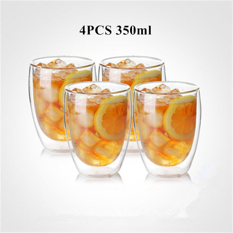 80/250/350/450ml Heat-resistant Double Wall Glass Cup Beer Coffee Cups Handmade Healthy Drink Mug Tea Mugs Transparent Drinkware