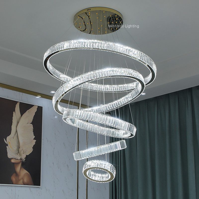 2022 Luxus-LED-Kristallleuchter-Pendelleuchte für Treppenhaus 110 V / 220 V Winfordo-Leuchte AUF LAGER