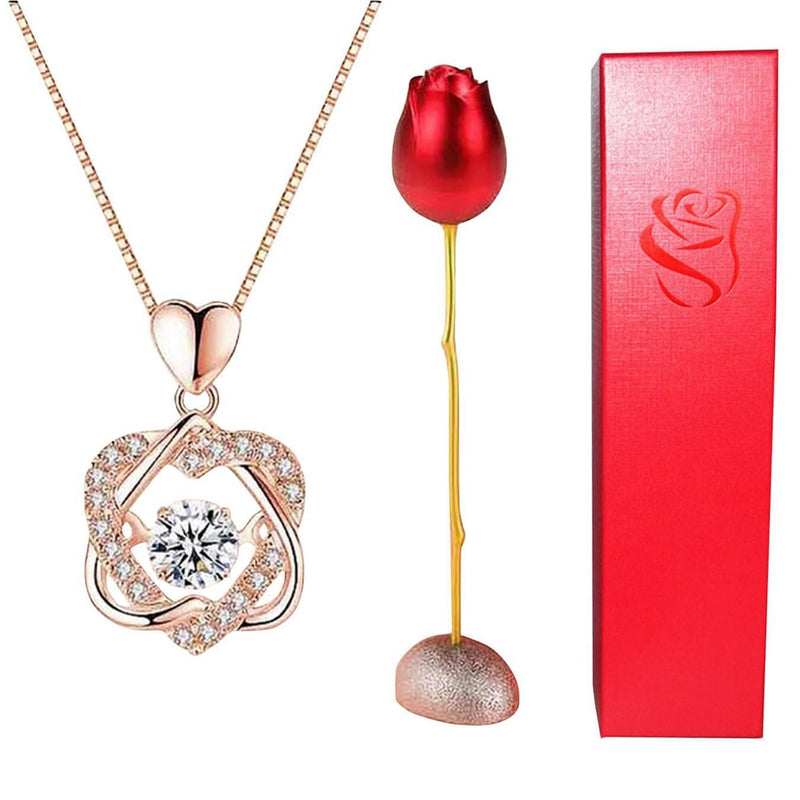 Rose Holder Eternal Love Necklace Set Romantic Rhombus Zircon Pendant With Immortal Valentines&