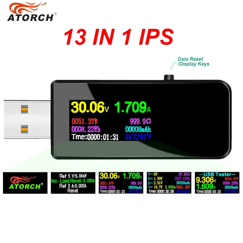 U96P ​​13 in 1 USB-Tester Stromspannungsanzeige Elektrischer Amperemeter Leistungsmesser Ladung DC Digitalmultimeter Voltmeter Wattmeter