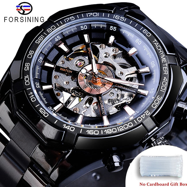 Forsining 2021 Stainless Steel Waterproof Mens Skeleton Watches Top Brand Luxury Transparent Mechanical Sport Male Wrist Watches