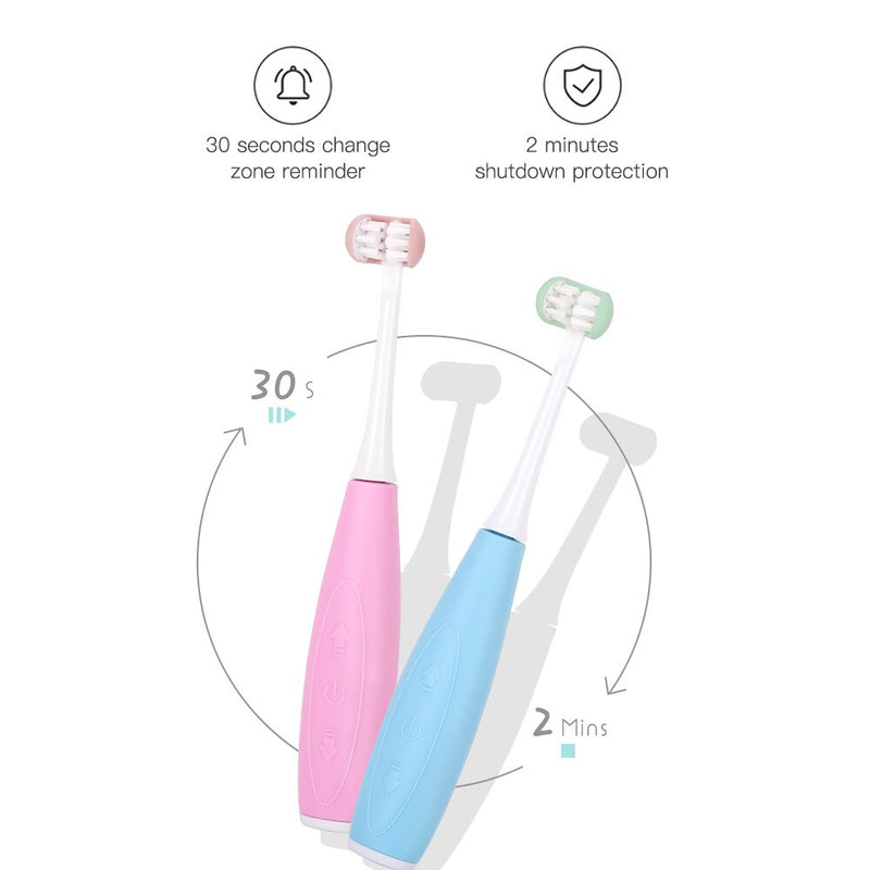 AZDENT 3 Sides Children Kids Sonic Electric Toothbrush 5 Modes U Type Teeth Tooth Brush 4 Heads 3h USB Rechargeable 25 Days Use