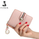 FOXER Card Holder Split Leather Women&#39;s Wallets Designer Coin Purse Girl&#39;s Zipper Wallet High Quality Short Wallet with Pendant